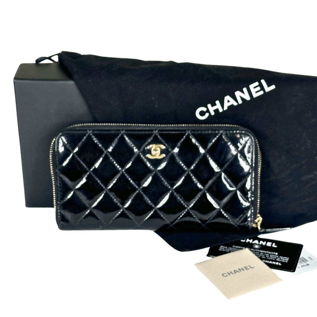 Chanel Quilted Patent Leather Continental Zip Wallet