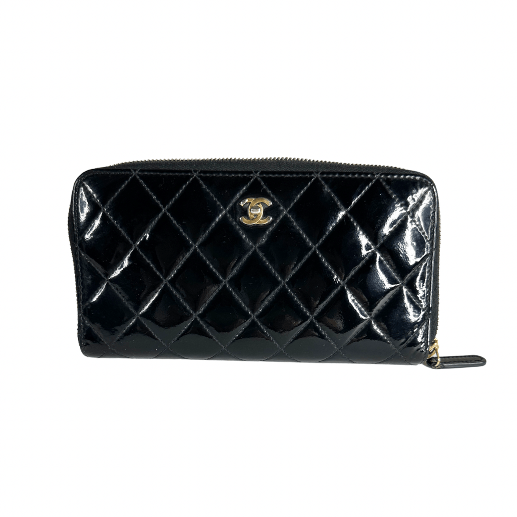 Chanel Quilted Patent Leather Continental Zip Wallet