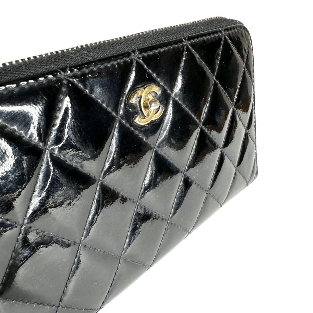 Chanel Quilted Patent Leather Continental Zip Wallet