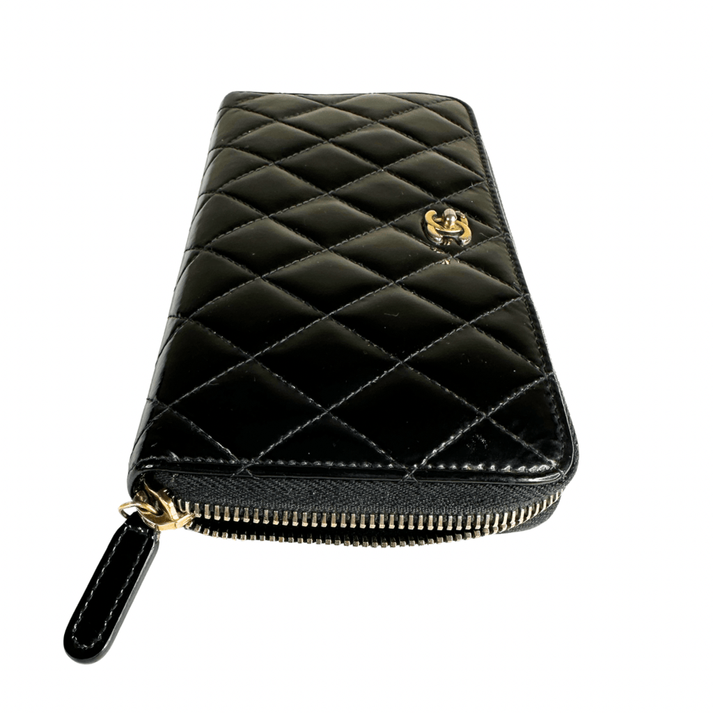 Chanel Quilted Patent Leather Continental Zip Wallet