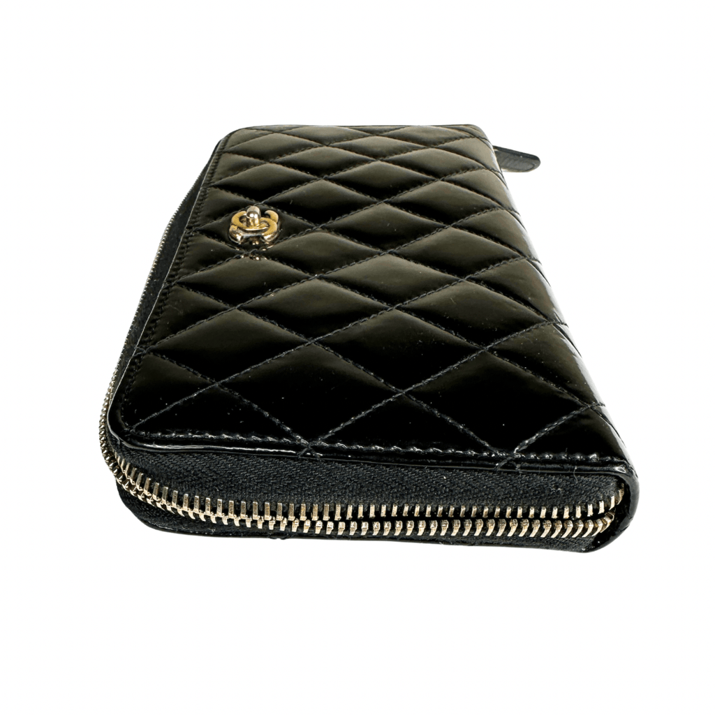 Chanel Quilted Patent Leather Continental Zip Wallet