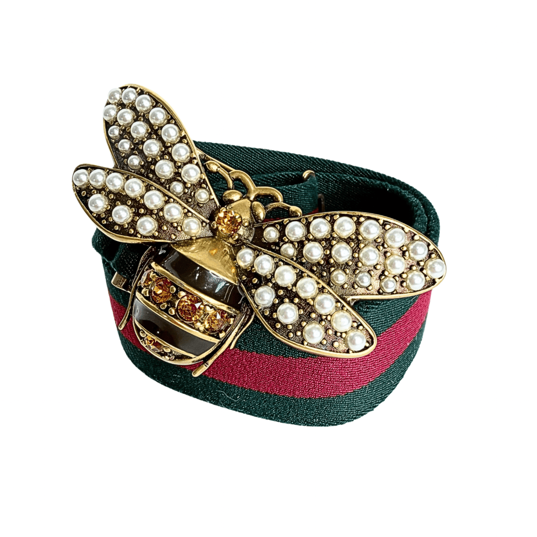 Gucci Web Queen Margaret Bee Belt