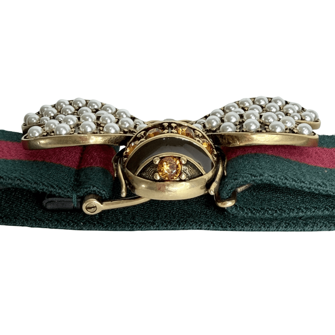 Gucci Web Queen Margaret Bee Belt