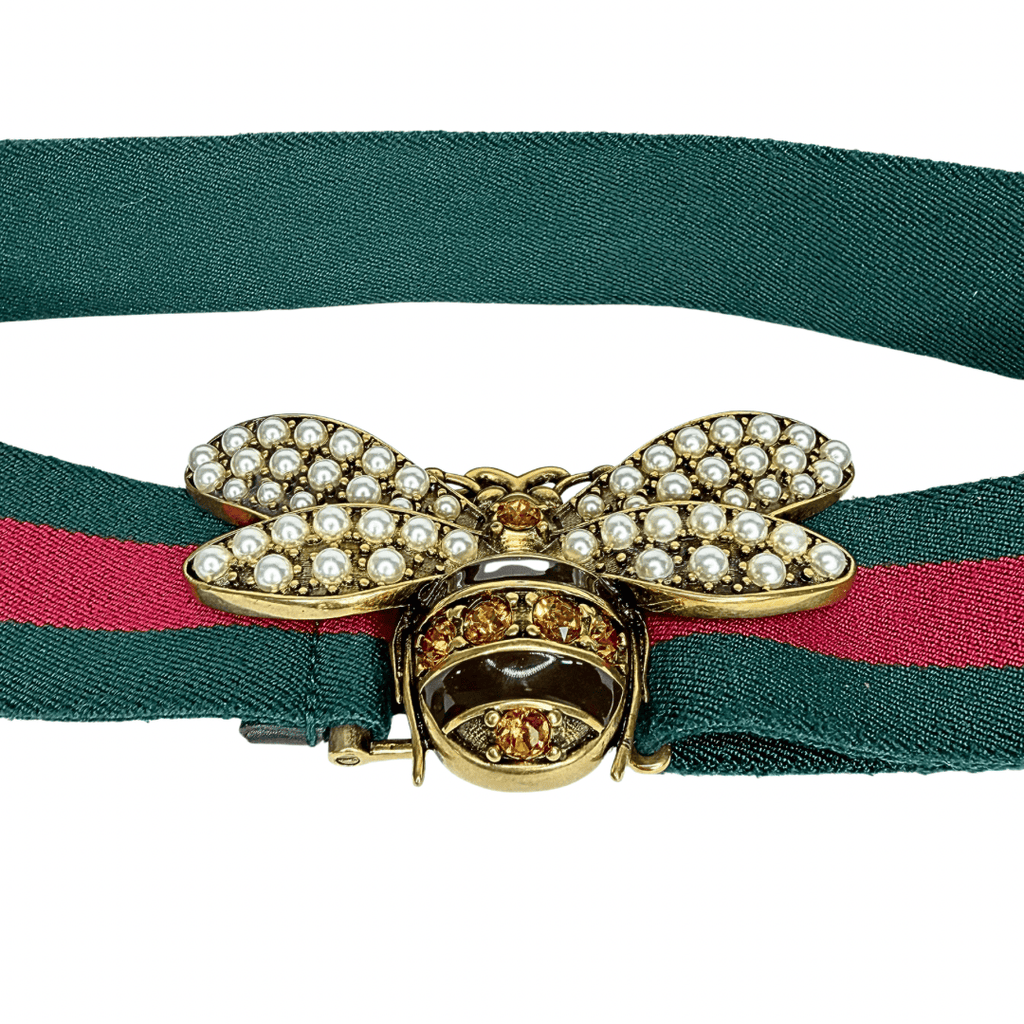 Gucci Web Queen Margaret Bee Belt