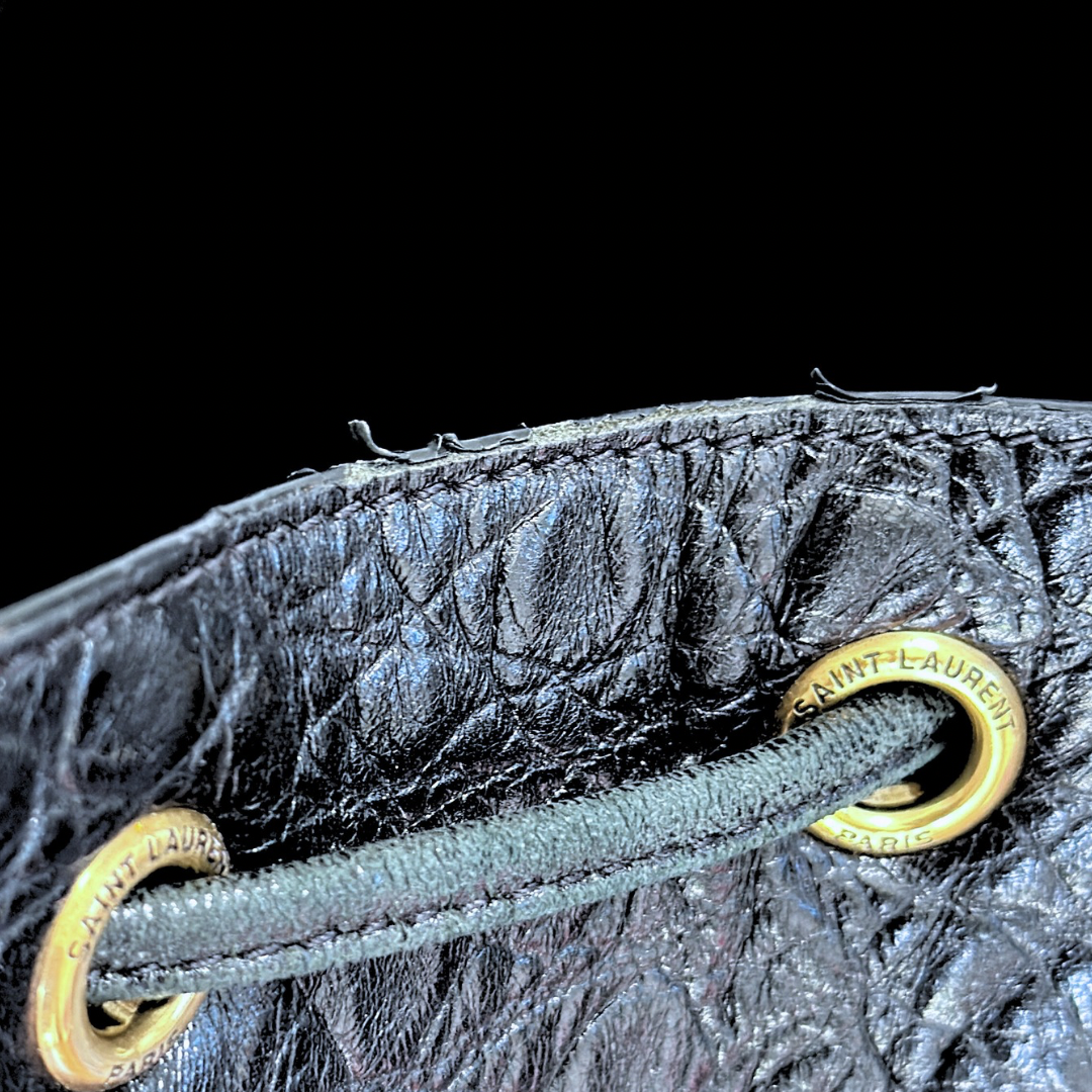 Yves Saint Laurent Croc Embossed Leather Bucket Bag