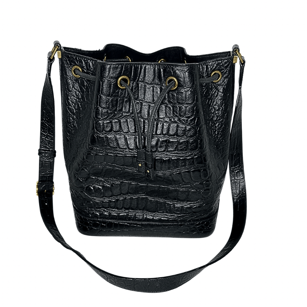 Yves Saint Laurent Croc Embossed Leather Bucket Bag