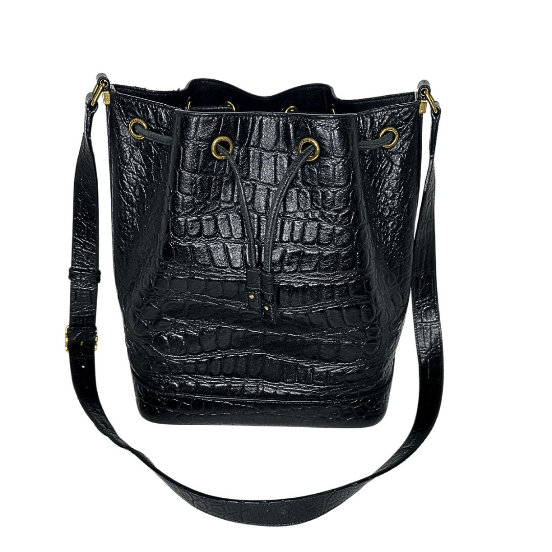 Yves Saint Laurent Croc Embossed Leather Bucket Bag