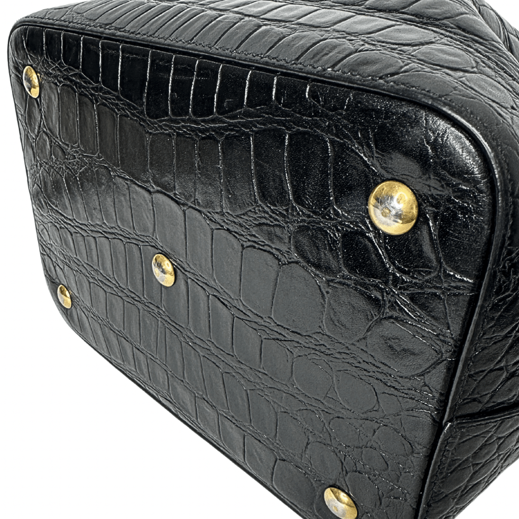 Yves Saint Laurent Croc Embossed Leather Bucket Bag