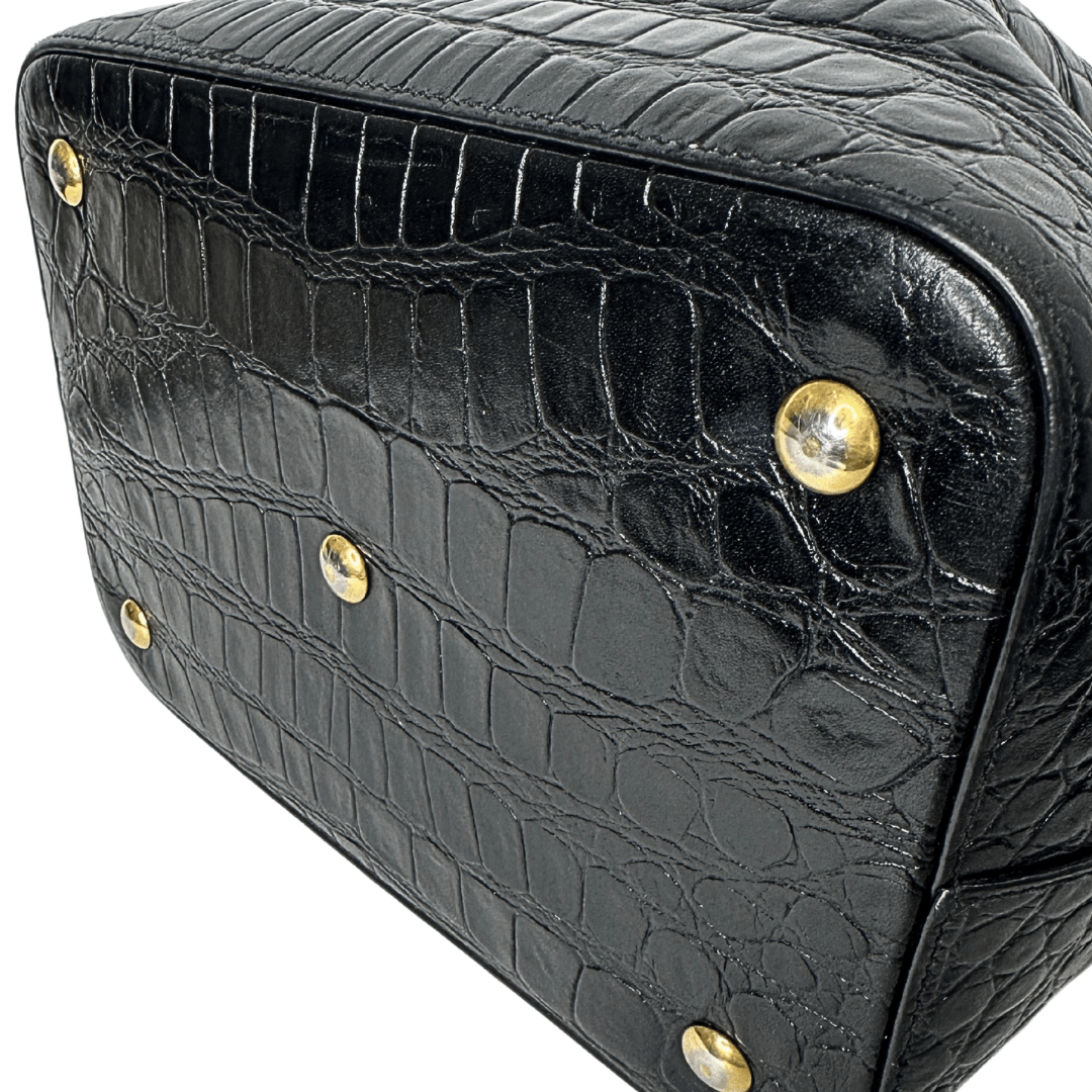 Yves Saint Laurent Croc Embossed Leather Bucket Bag