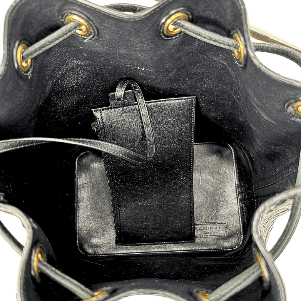 Yves Saint Laurent Croc Embossed Leather Bucket Bag