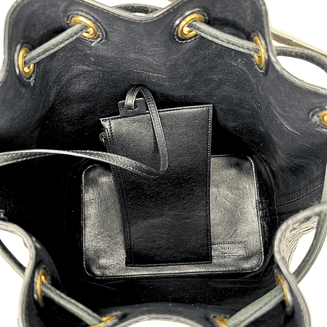 Yves Saint Laurent Croc Embossed Leather Bucket Bag