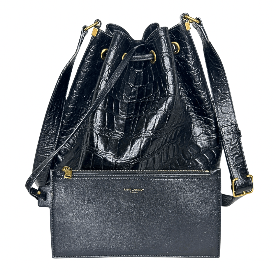 Yves Saint Laurent Croc Embossed Leather Bucket Bag