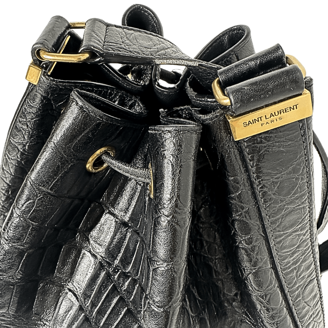 Yves Saint Laurent Croc Embossed Leather Bucket Bag