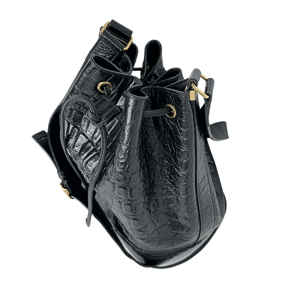 Yves Saint Laurent Croc Embossed Leather Bucket Bag