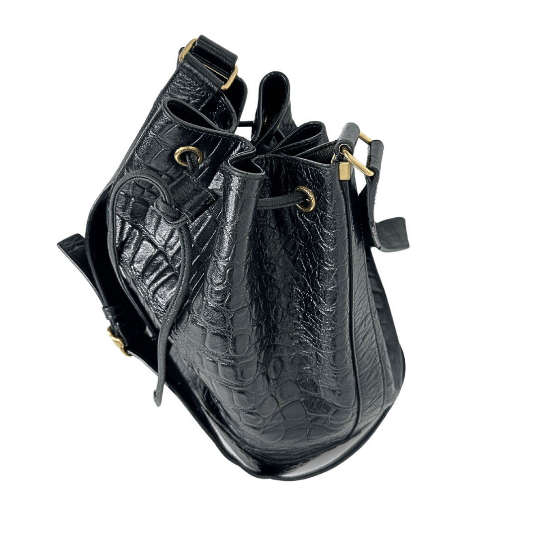 Yves Saint Laurent Croc Embossed Leather Bucket Bag