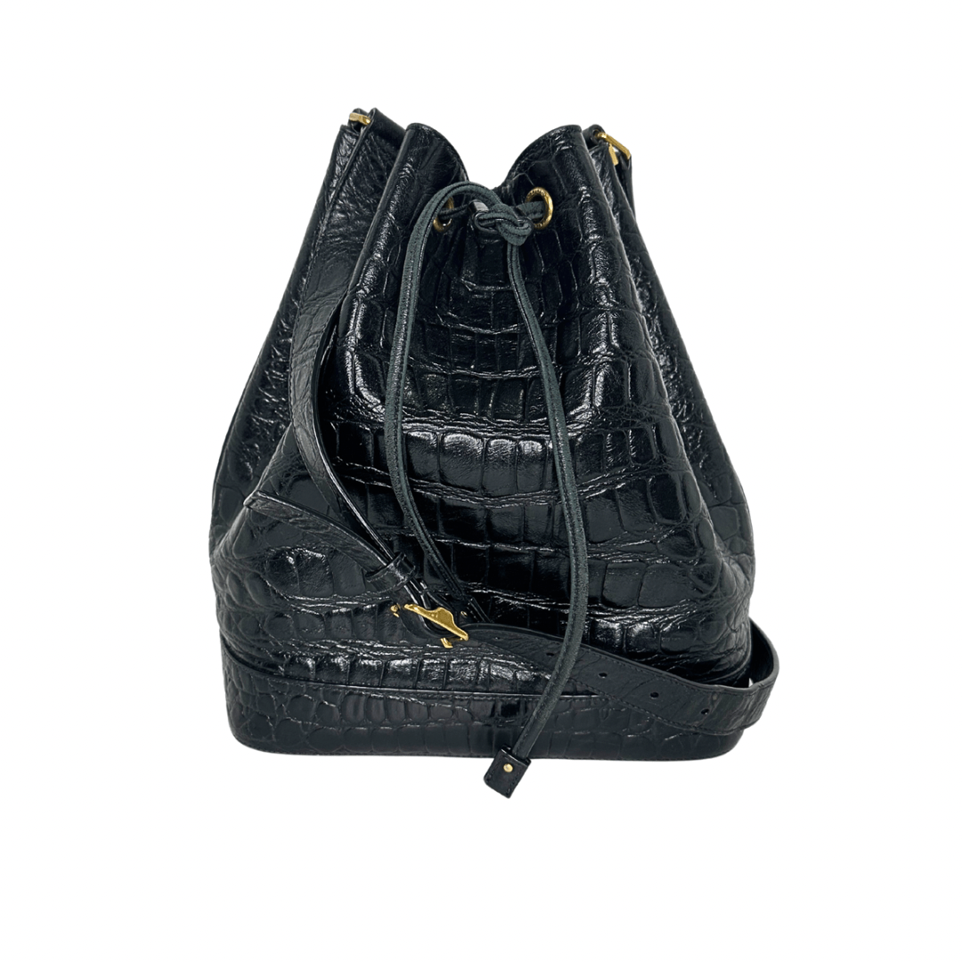 Yves Saint Laurent Croc Embossed Leather Bucket Bag