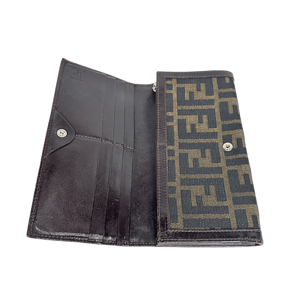 Fendi Zucca Canvas Continental Snap Wallet