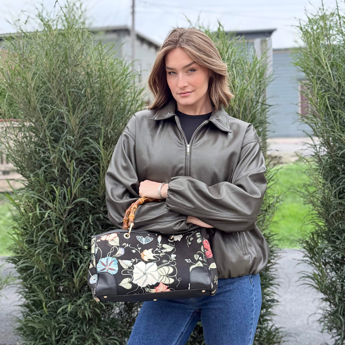 Gucci Flora Knight Bamboo Shopper Tote