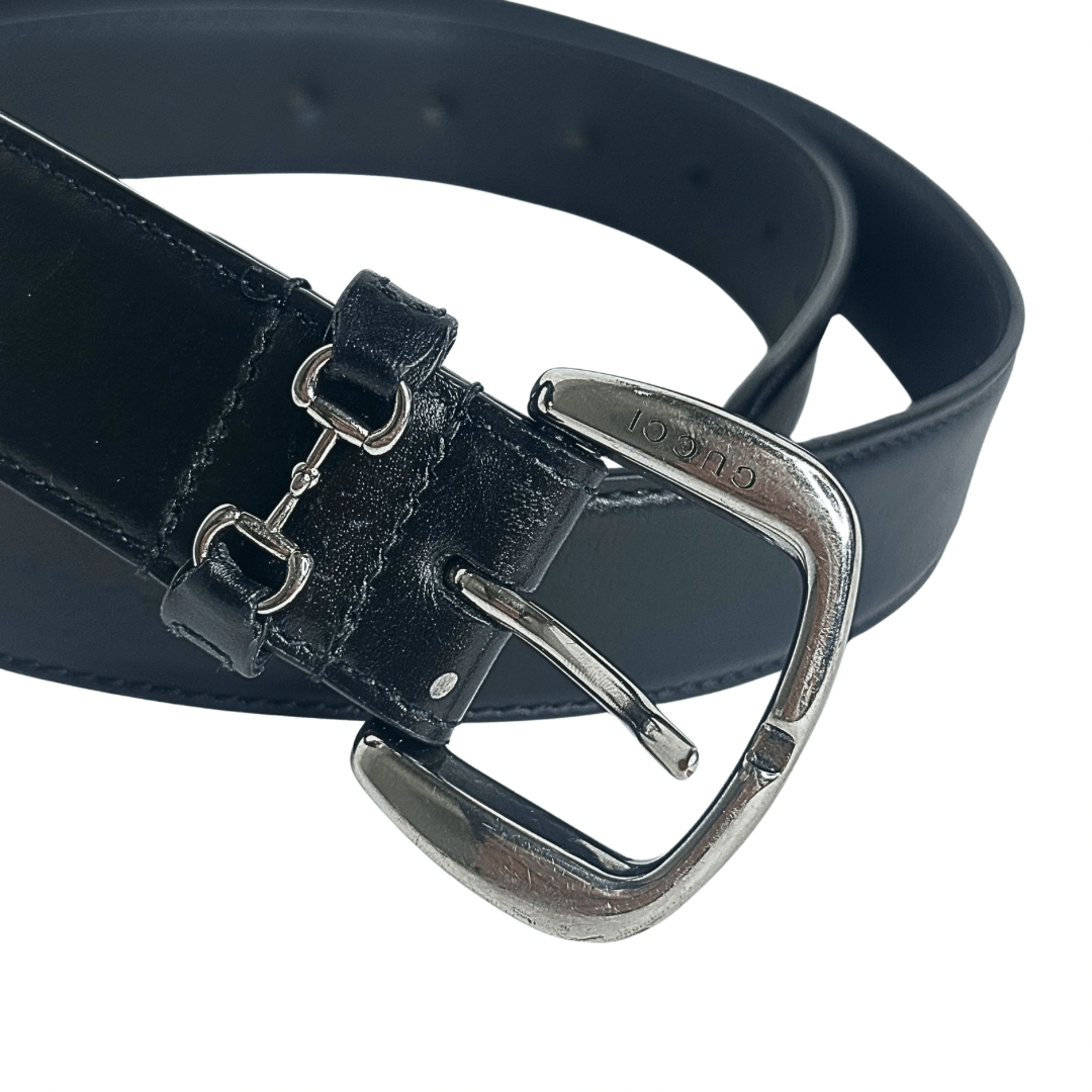 Gucci Black Leather Horseshoe Belt 95/38