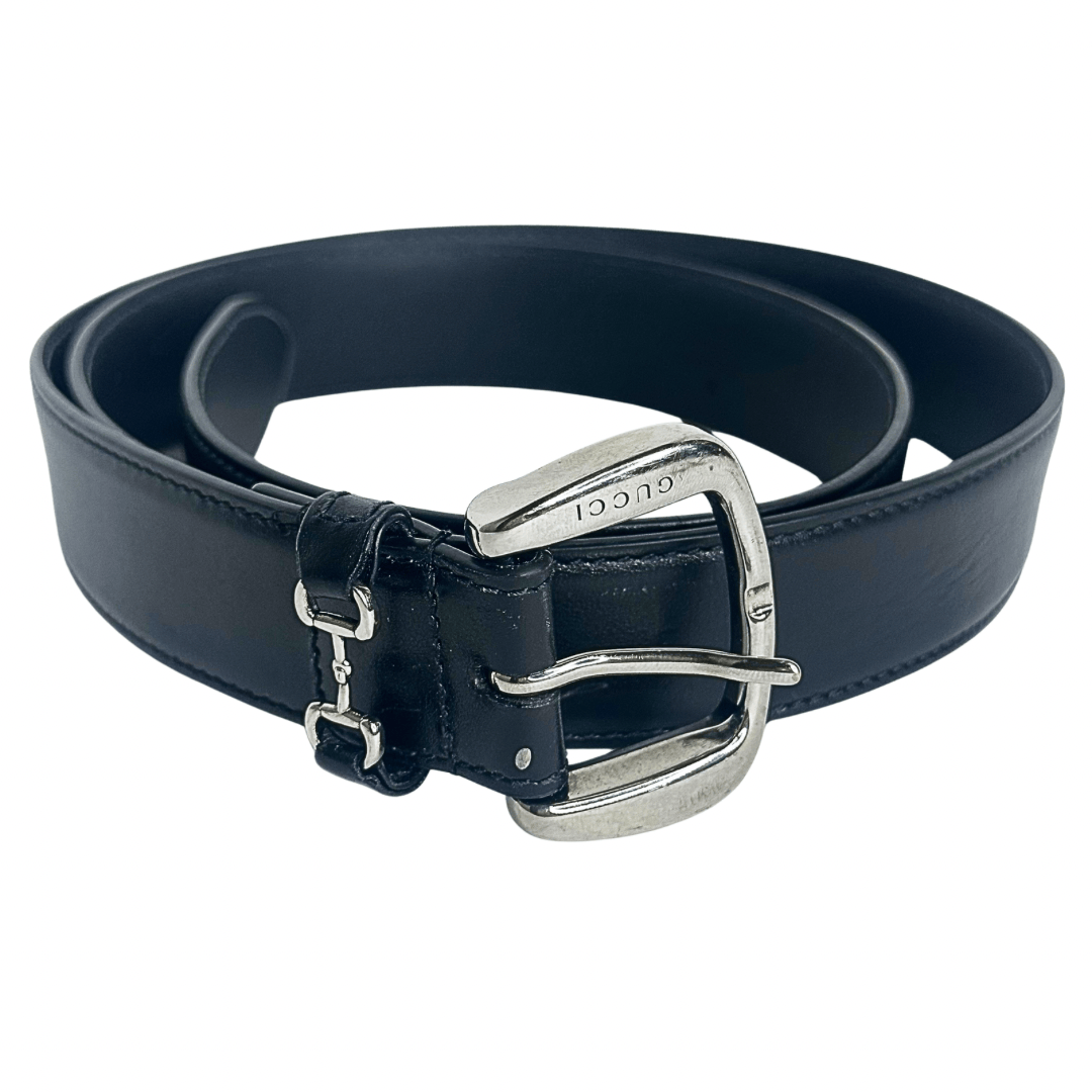 Gucci Black Leather Horseshoe Belt 95/38