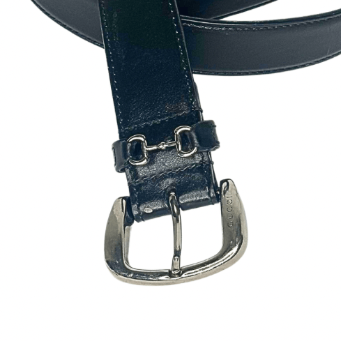 Gucci Black Leather Horseshoe Belt 95/38