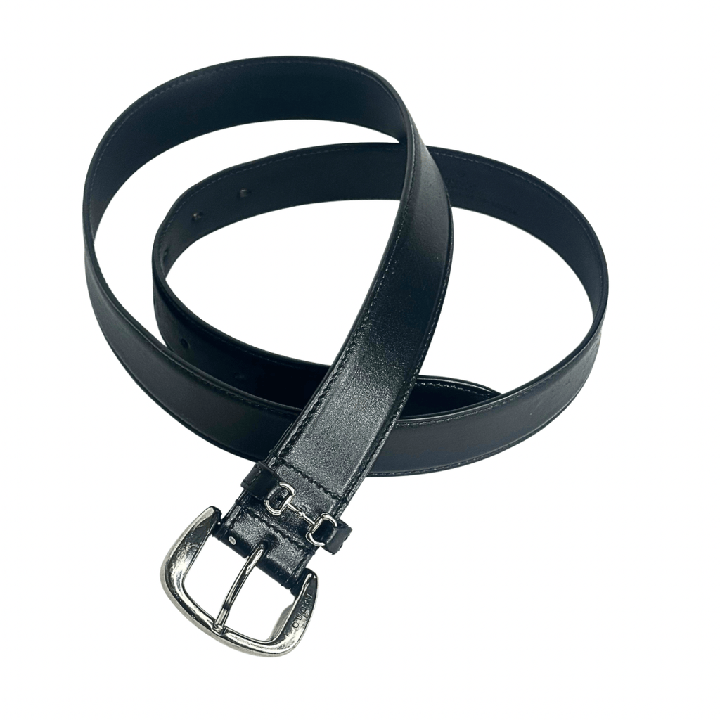 Gucci Black Leather Horseshoe Belt 95/38