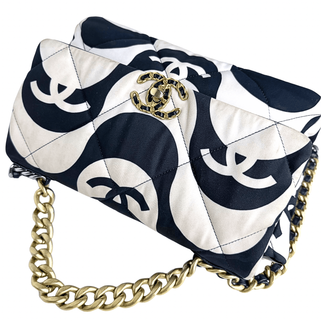 Chanel 19 Fabric Printed Wave Flap Bag
