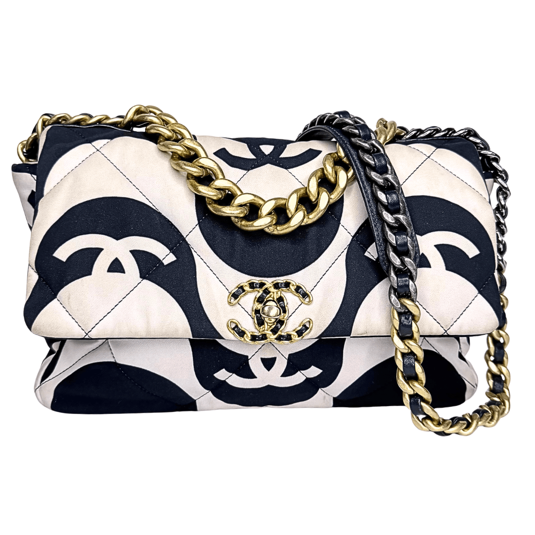 Chanel 19 Fabric Printed Wave Flap Bag
