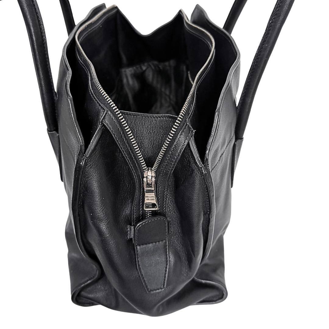 Prada Glacé Calf Leather Twin Pocket Bag w/ Strap