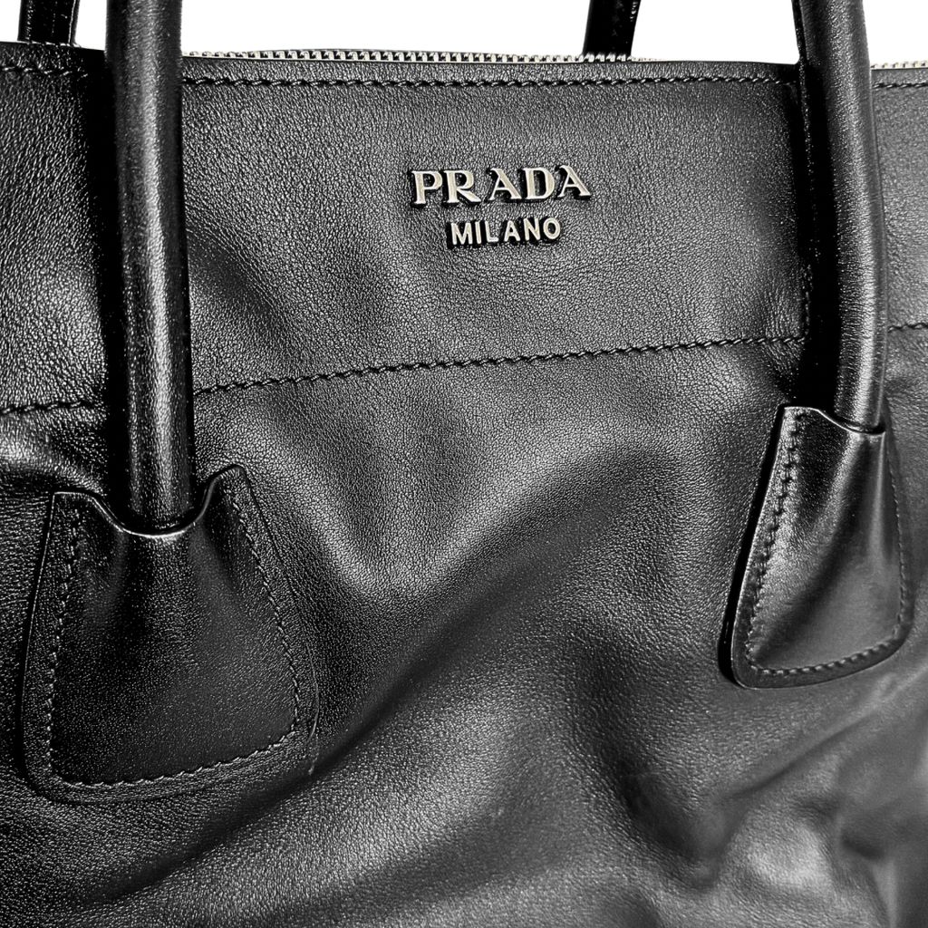 Prada Glacé Calf Leather Twin Pocket Bag w/ Strap