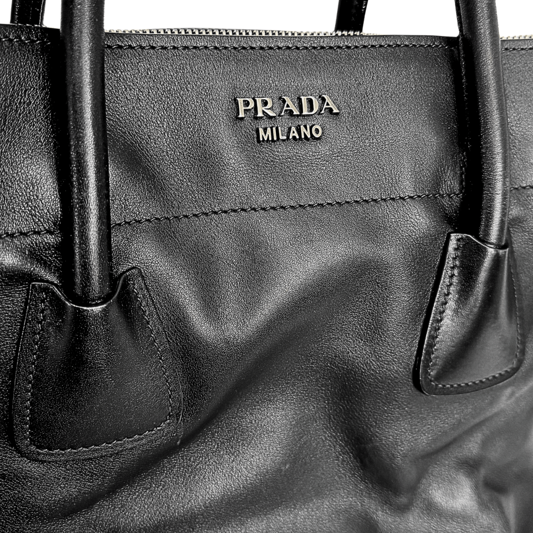 Prada Glacé Calf Leather Twin Pocket Bag w/ Strap