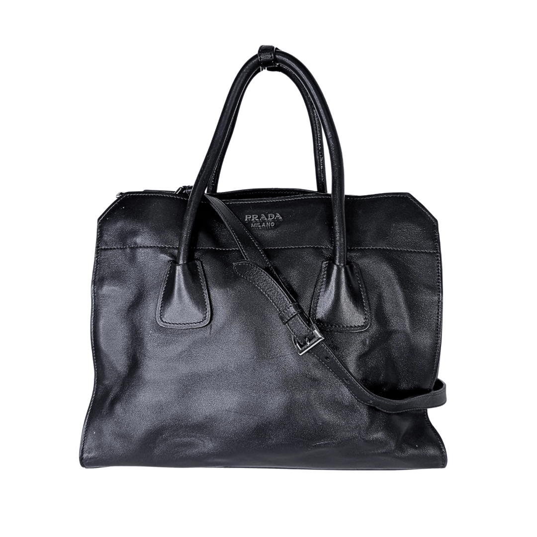 Prada Glacé Calf Leather Twin Pocket Bag w/ Strap