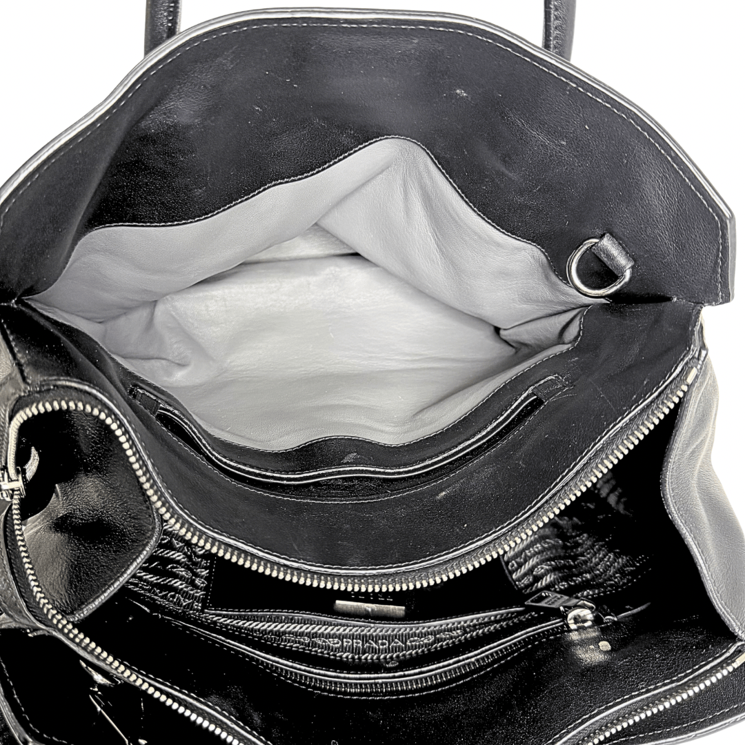 Prada Glacé Calf Leather Twin Pocket Bag w/ Strap