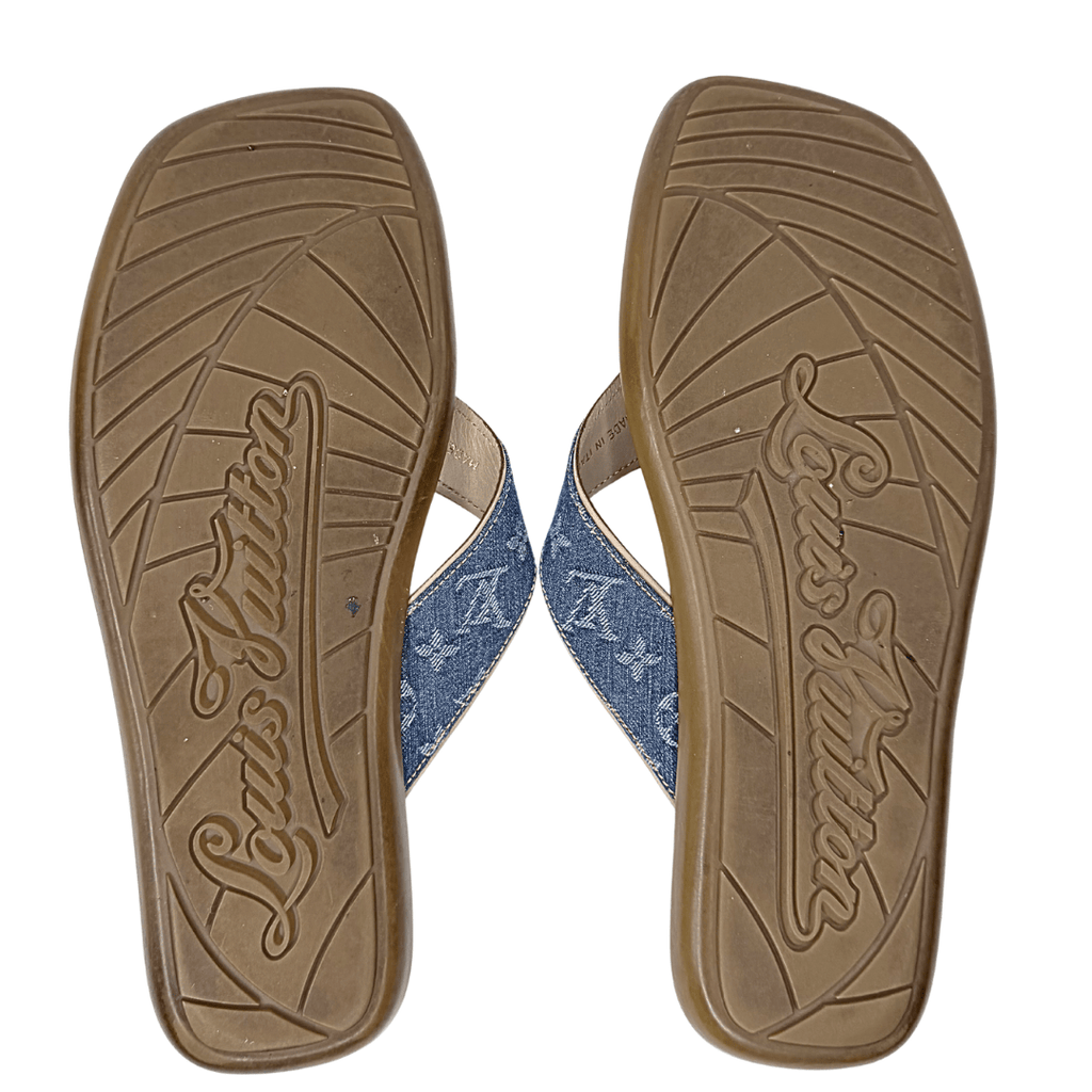 Louis Vuitton Monogram Denim Flat Sandals Flip Flops