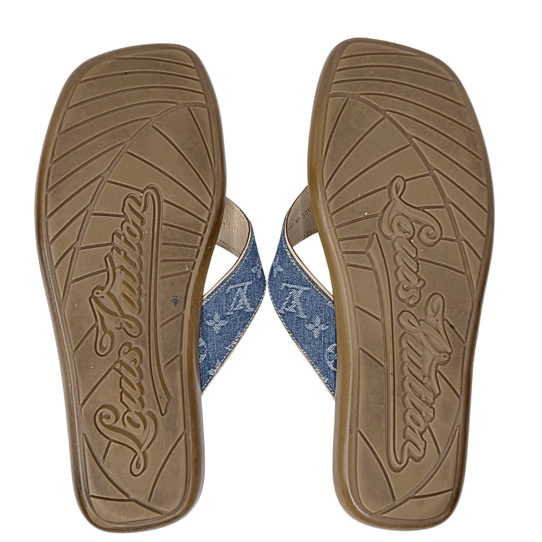 Louis Vuitton Monogram Denim Flat Sandals Flip Flops