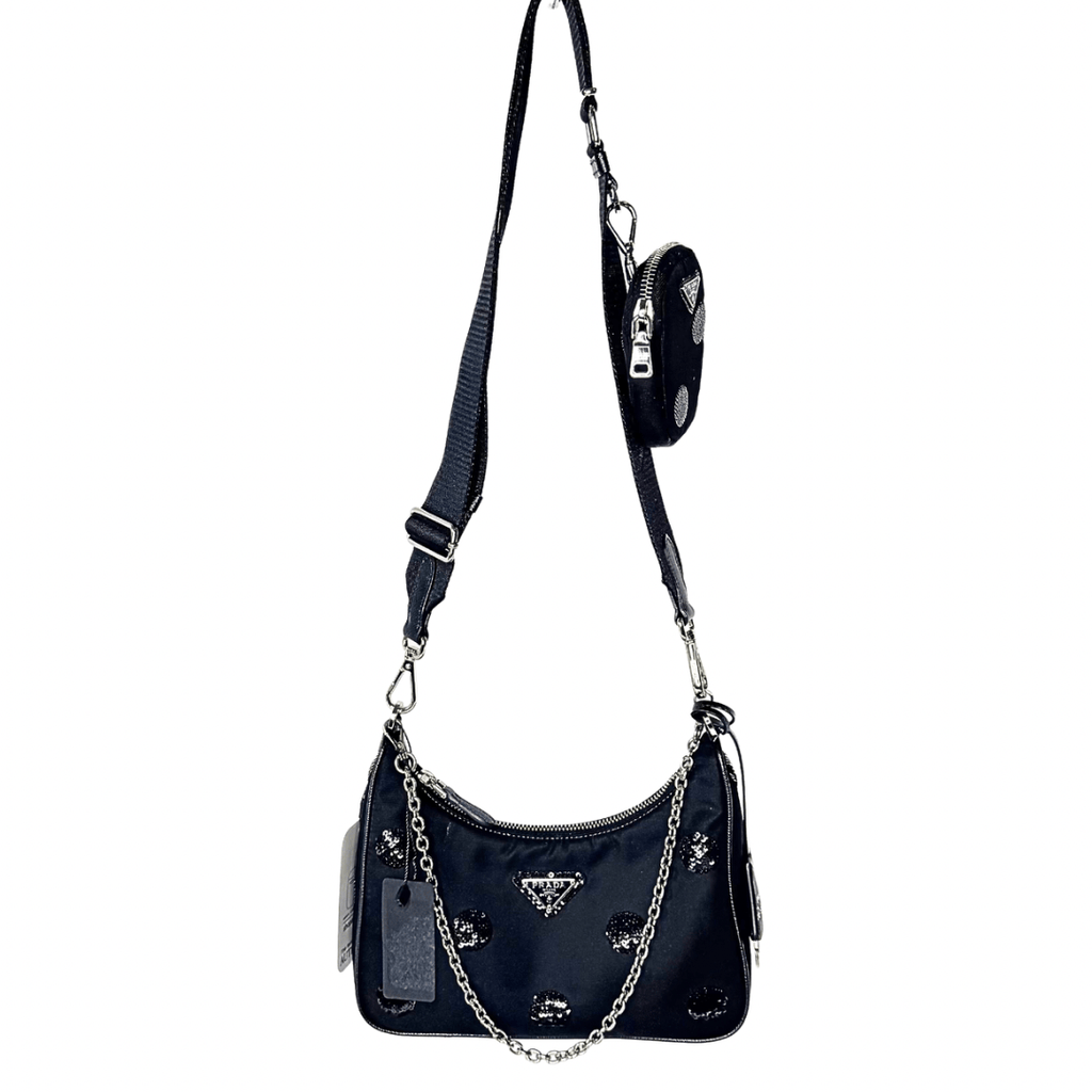 Prada Nylon Sequin Embellished Polka Dot Re-Edition 2005 Shoulder Bag