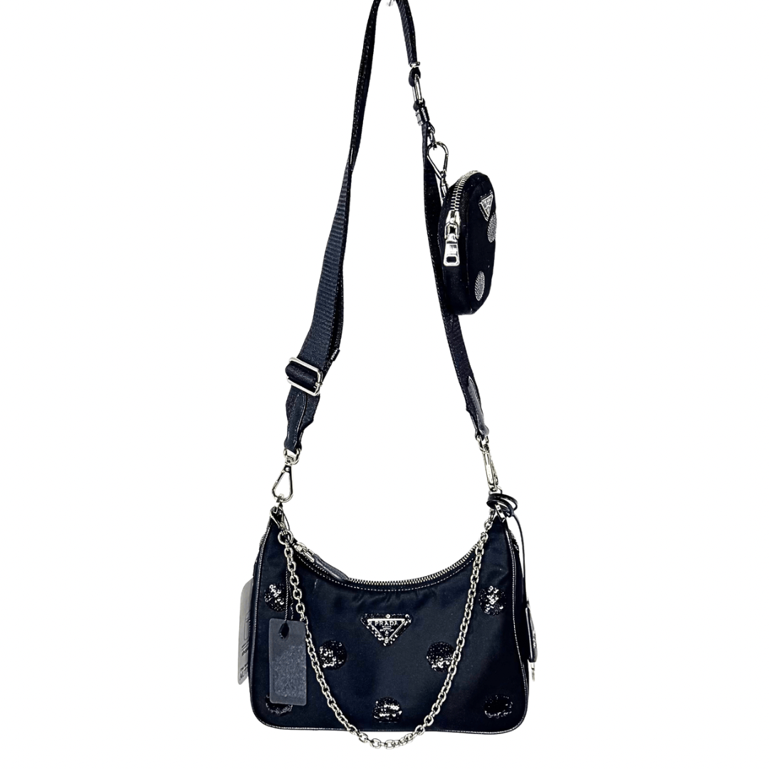 Prada Nylon Sequin Embellished Polka Dot Re-Edition 2005 Shoulder Bag