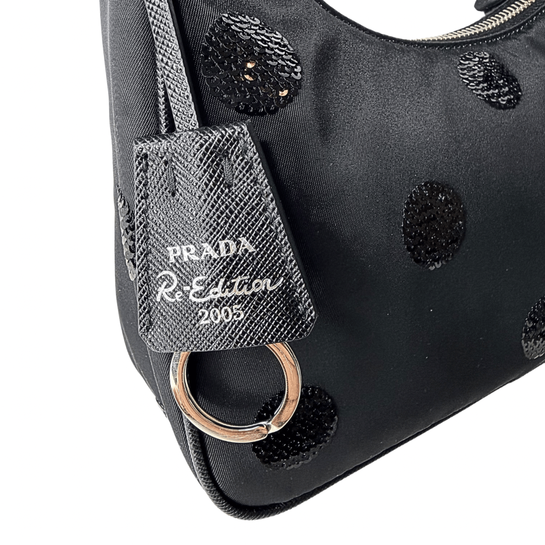 Prada Nylon Sequin Embellished Polka Dot Re-Edition 2005 Shoulder Bag