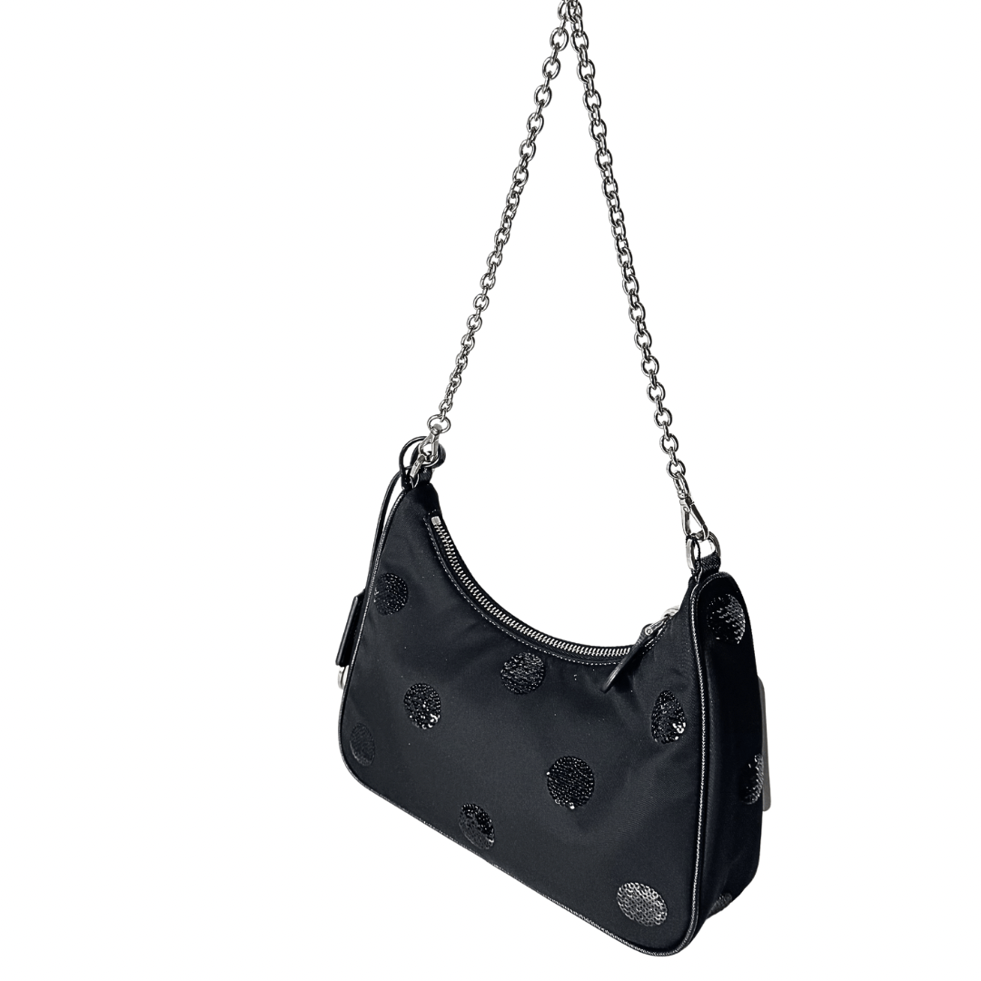 Prada Nylon Sequin Embellished Polka Dot Re-Edition 2005 Shoulder Bag