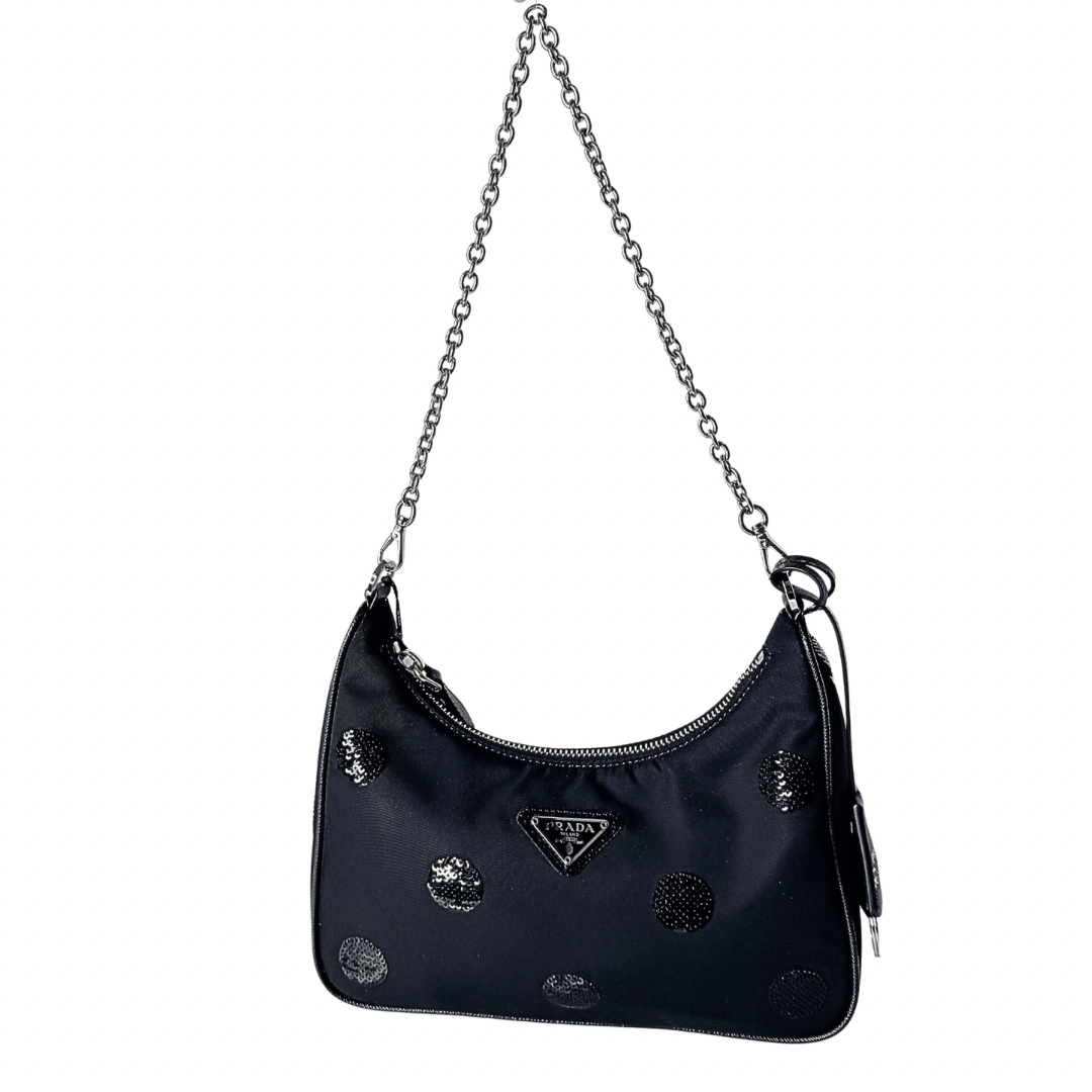 Prada Nylon Sequin Embellished Polka Dot Re-Edition 2005 Shoulder Bag