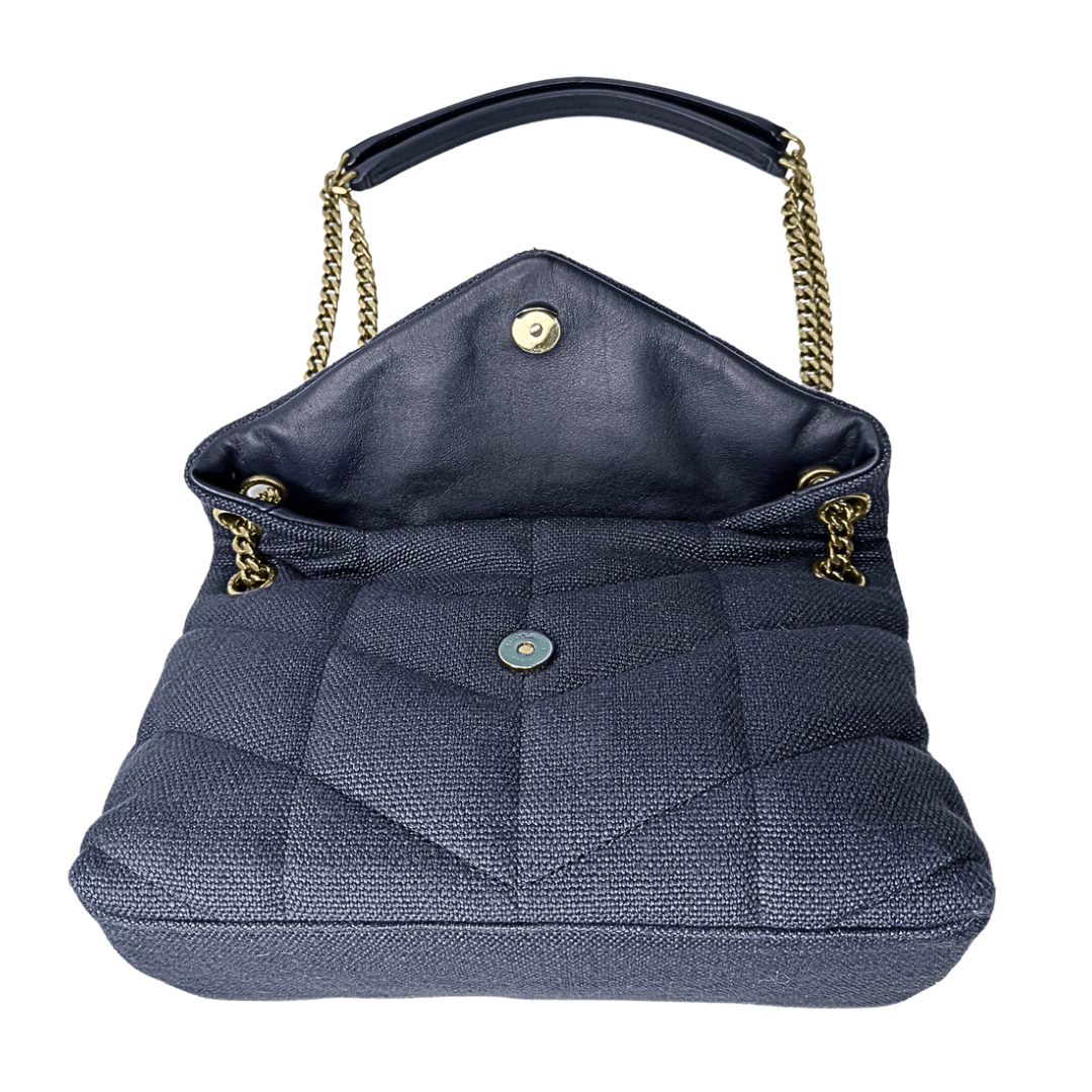 Saint Laurent Small Linen Quilted Puffer Bag
