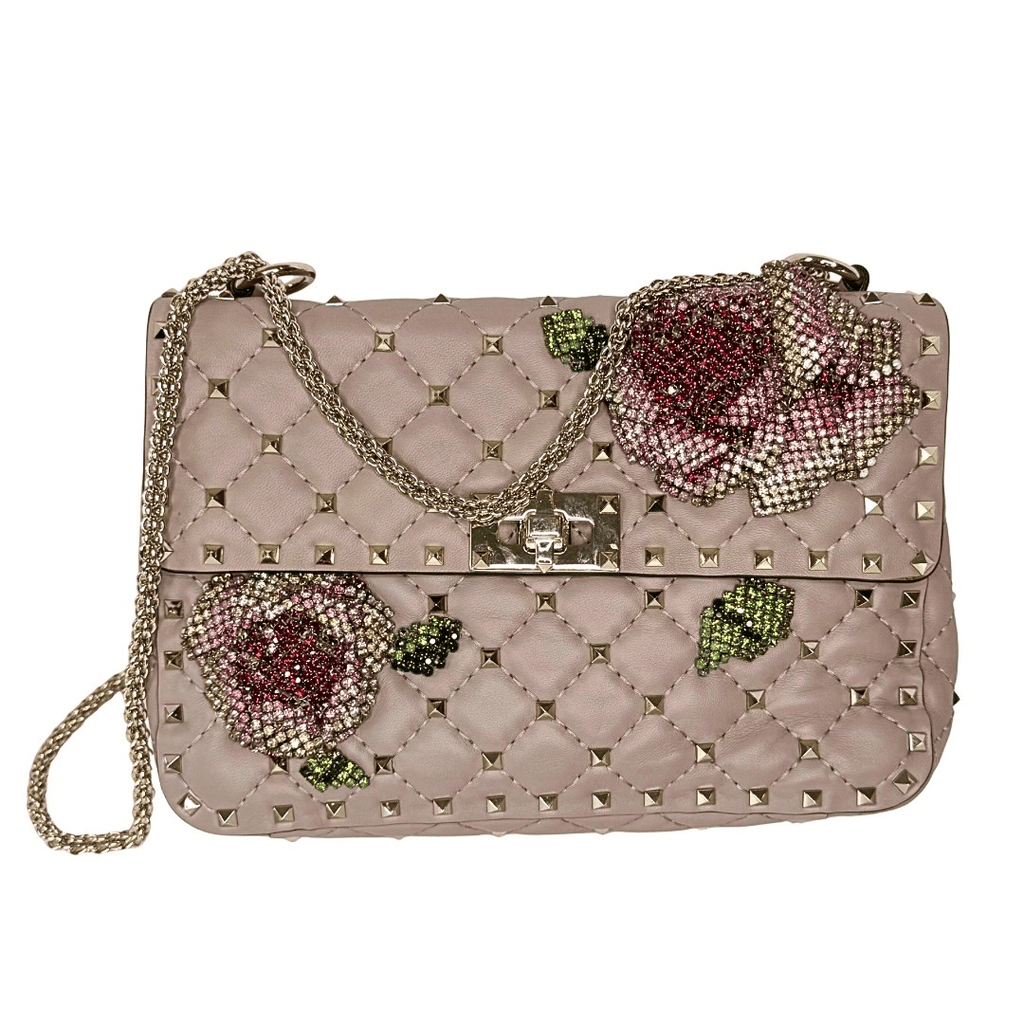 Valentino Rockstud Crystal Leather Top Handle Bag