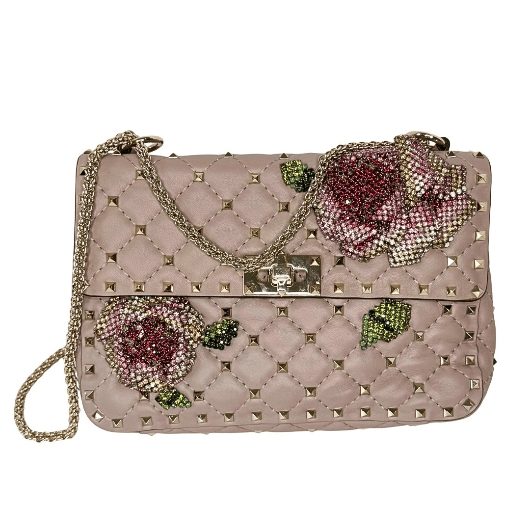 Valentino Rockstud Crystal Leather Top Handle Bag