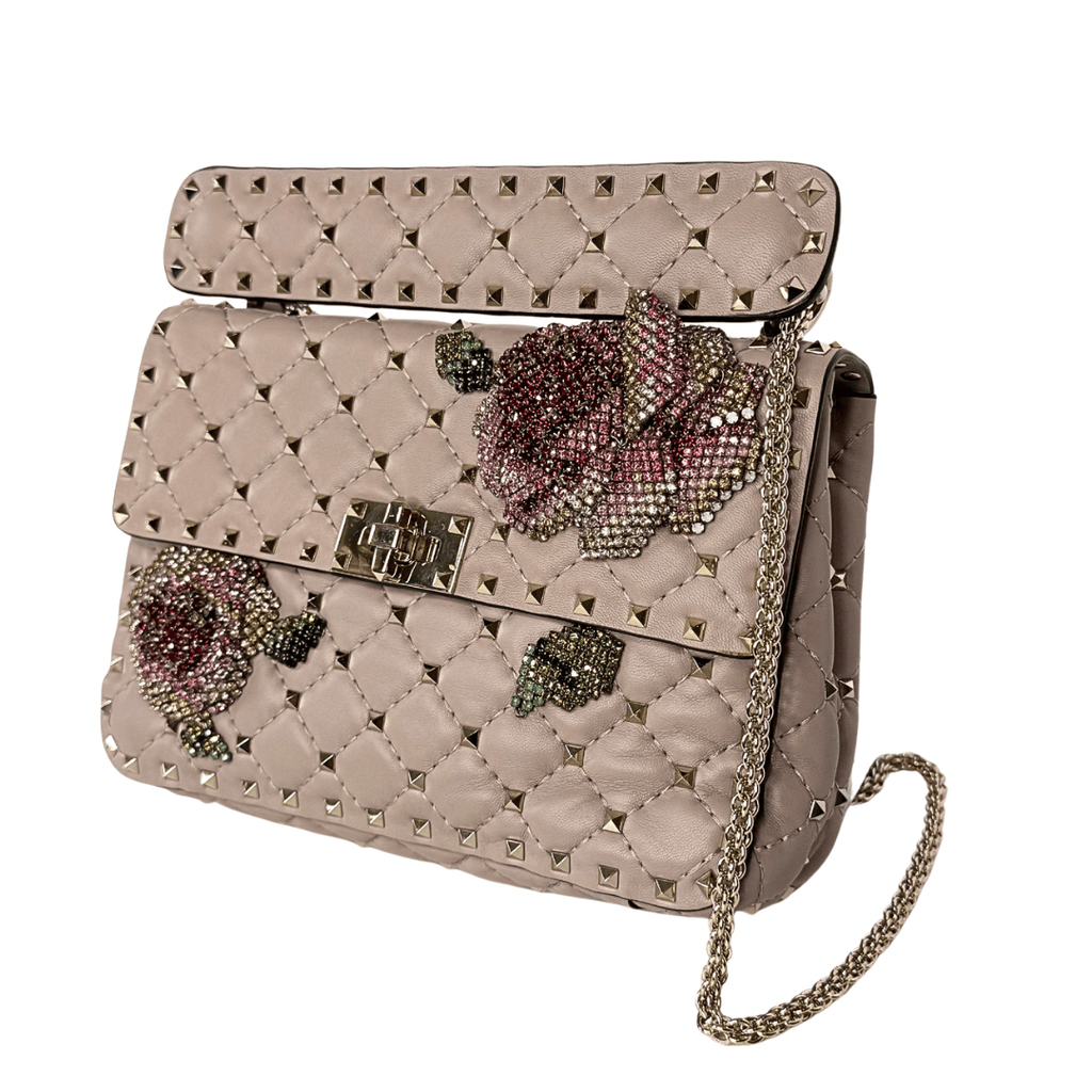 Valentino Rockstud Crystal Leather Top Handle Bag
