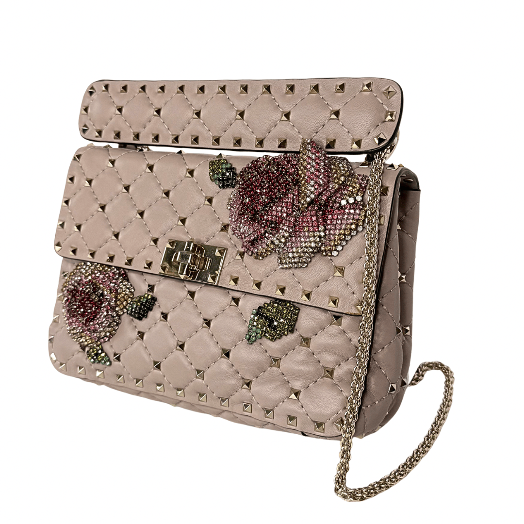 Valentino Rockstud Crystal Leather Top Handle Bag