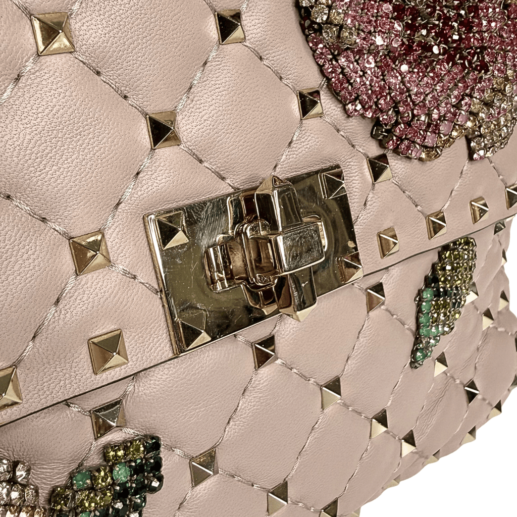Valentino Rockstud Crystal Leather Top Handle Bag