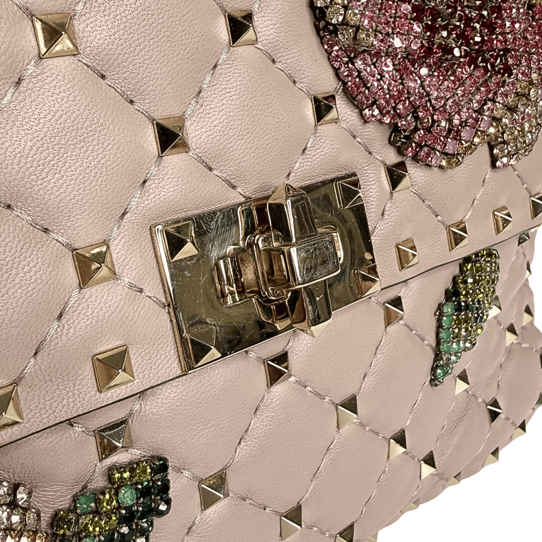 Valentino Rockstud Crystal Leather Top Handle Bag