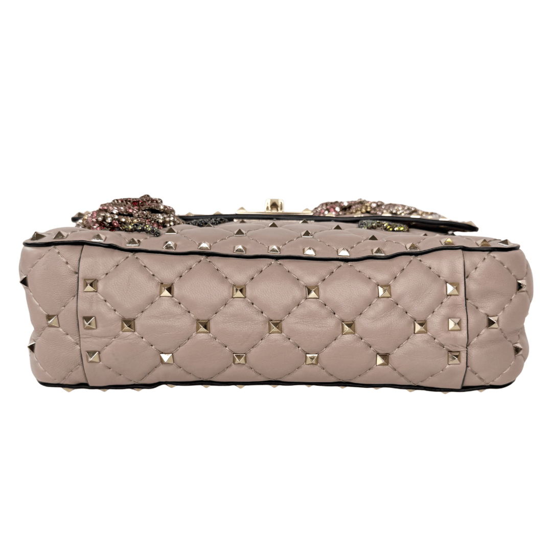 Valentino Rockstud Crystal Leather Top Handle Bag