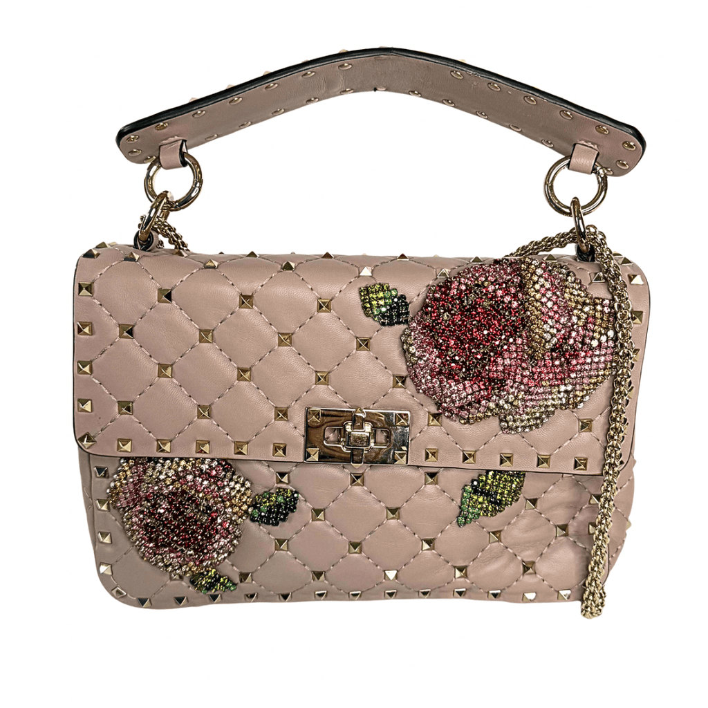 Valentino Rockstud Crystal Leather Top Handle Bag