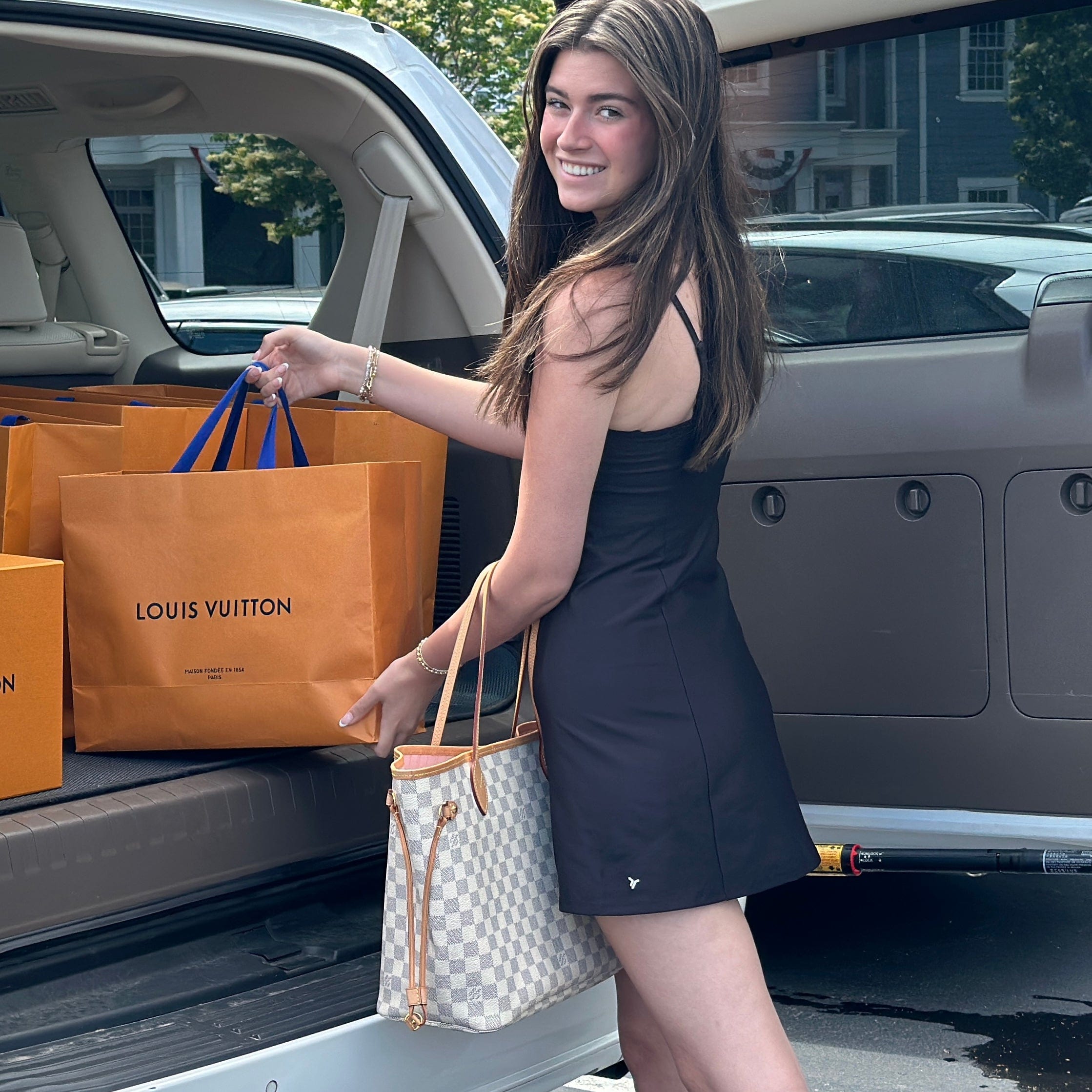 Louis Vuitton Damier Azur Neverfull and Pouch MM Rose